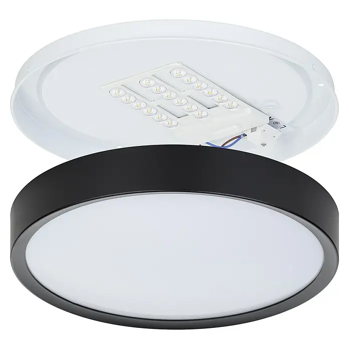Eglo LED-Deckenleuchte rund MUSURITA - 14,6 W, Ø x H: 340 mm x 6 cm, Schwarz, Warmweiß - Eine runde LED-Deckenleuchte in Schwarz und Weiß, die sowohl modern als auch funktional ist und eine effiziente Beleuchtung bietet.