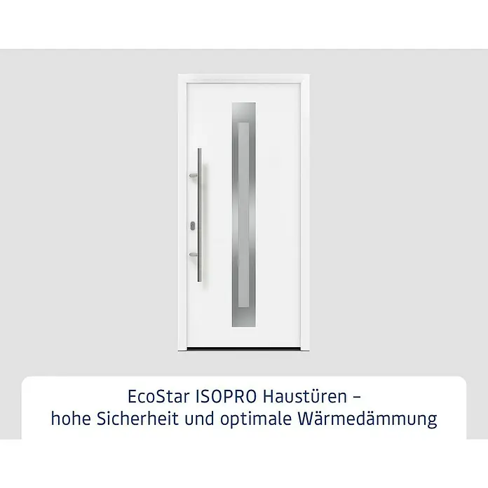 Hörmann EcoStar Haustür ISOPRO IP 770S - 110 x 210 cm, DIN Anschlag: Links, Verkehrsweiß - Weiße EcoStar ISOPRO Haustür mit vertikaler Glasfüllung und Edelstahlgriff, für hohe Sicherheit und Dämmung.