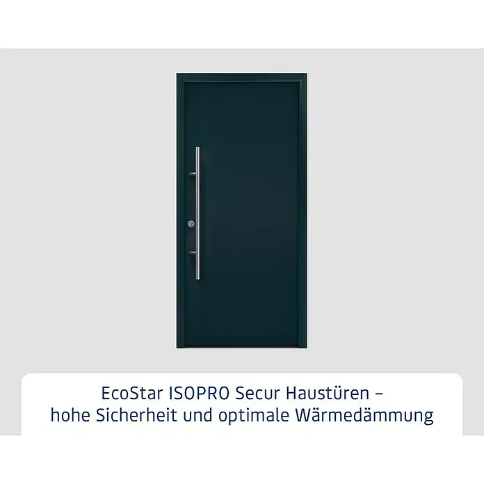 Hörmann EcoStar Haustür ISOPRO Secur IPS 010 - 110 x 210 cm, DIN Anschlag: Links, Anthrazitgrau - Moderne dunkelblaue Haustür mit langem Edelstahl-Stangengriff, hoher Sicherheit und optimaler Wärmedämmung.