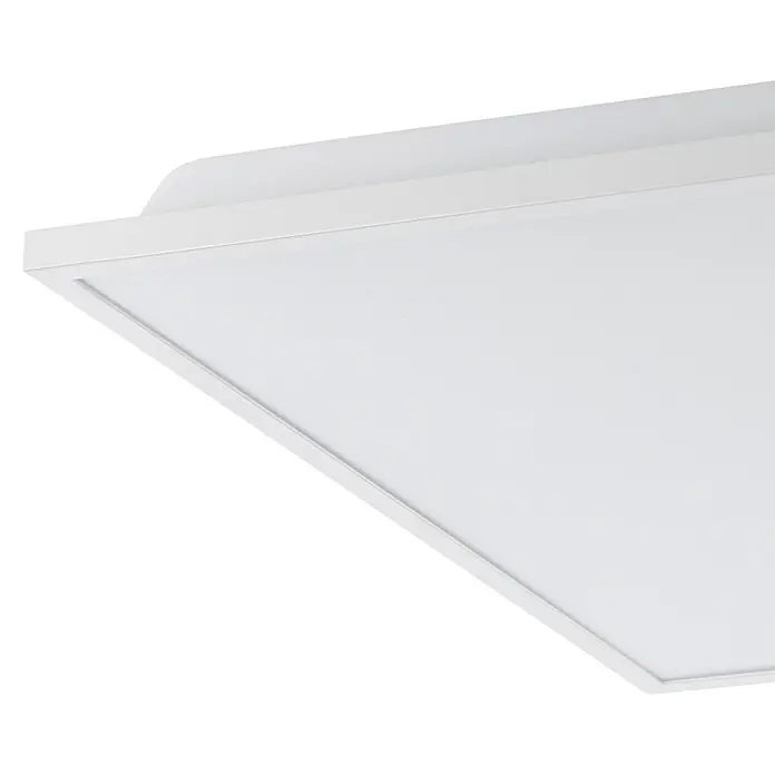 Eglo connect.z LED-Panel HERRORA-Z - 22 W, L x B x H: 45 x 45 x 4 cm, Weiß - Nahaufnahme einer quadratischen LED-Deckenleuchte mit weißem Rahmen und diffusem Licht, ideal für moderne Innenräume.