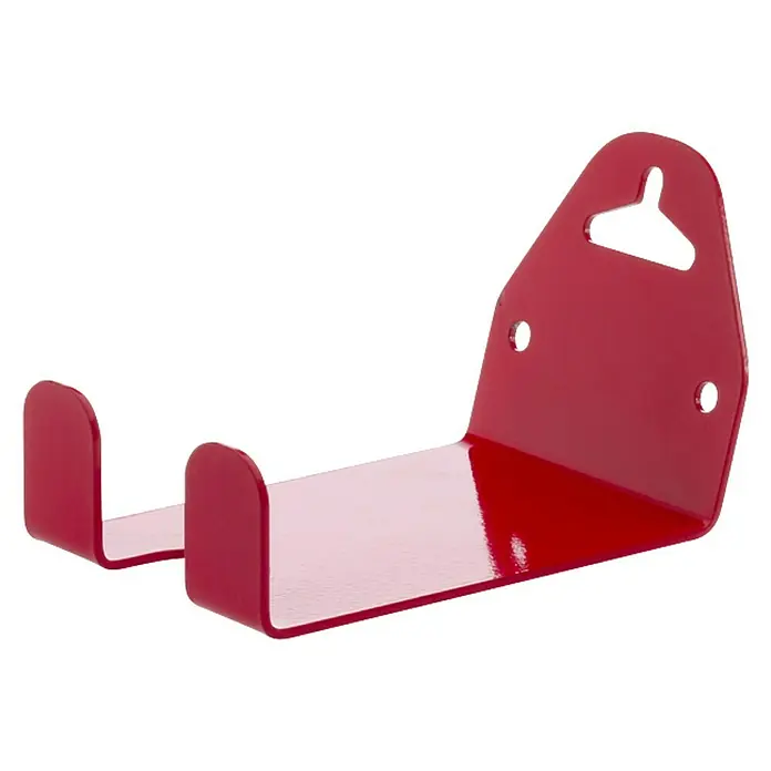 Mottez Fahrrad-Wandhaken - Stahl, Rot - Rote Metall-Wandhalterung mit zwei Stützarmen und einem Schlüsselloch-Montageschlitz.