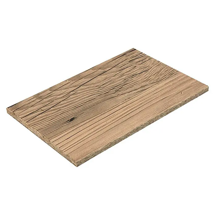 Egger Wandpaneelmuster - 297 x 210 x 12 mm, Namur Fichte hell - Rechteckige hellbraune Holzplatte mit Textur, möglicherweise Spanplatte, mit sichtbarer Maserung und Rohkante.