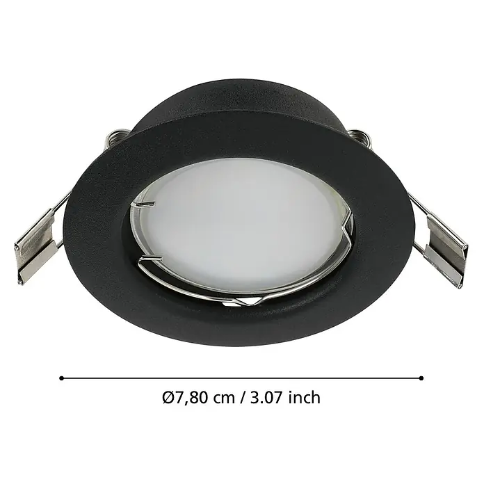 Eglo LED-Einbauleuchte PENETO - Warmweiß, Durchmesser: 7,8 cm, 1 Stk. - Abbildung einer schwarzen LED-Einbauleuchte mit den Maßen Ø7,80 cm / 3,07 Zoll.