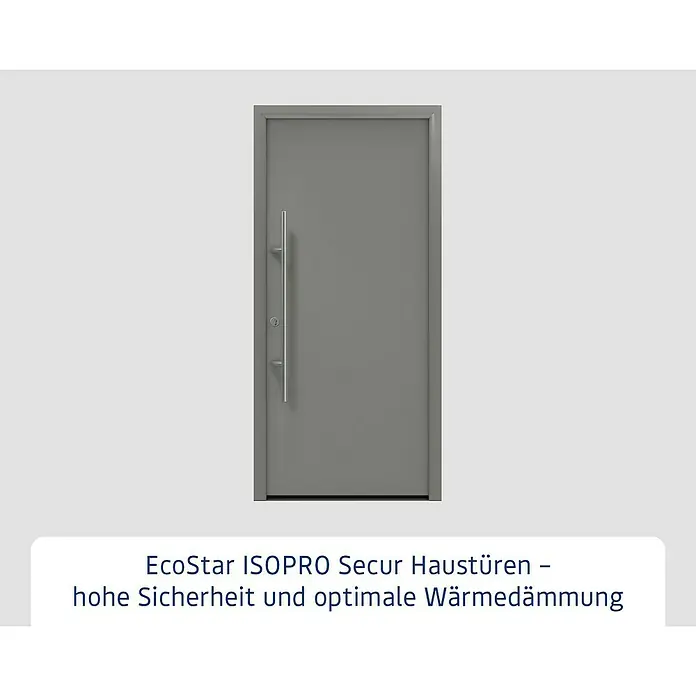 Hörmann EcoStar Haustür ISOPRO Secur IPS 010 - 110 x 210 cm, DIN Anschlag: Links, Graualuminium - Graue EcoStar ISOPRO Secur Haustür mit langem Griff, bietet hohe Sicherheit und optimale Wärmedämmung.