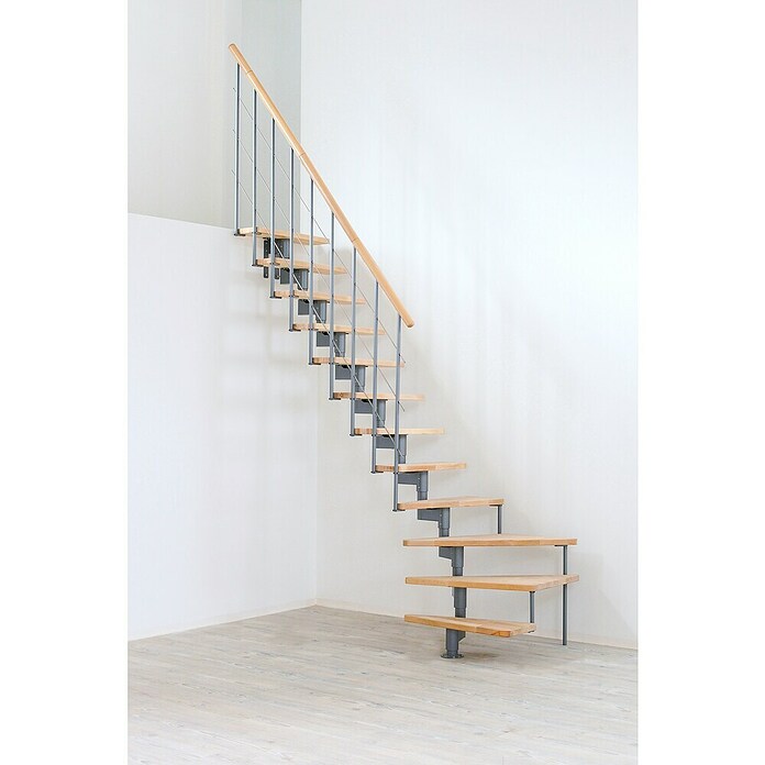 Minka Mittelholmtreppe Style (Breite: 70 cm, Silber, Farbe Stufen: Buche Hell, Geschosshöhe: Max. 304 cm)