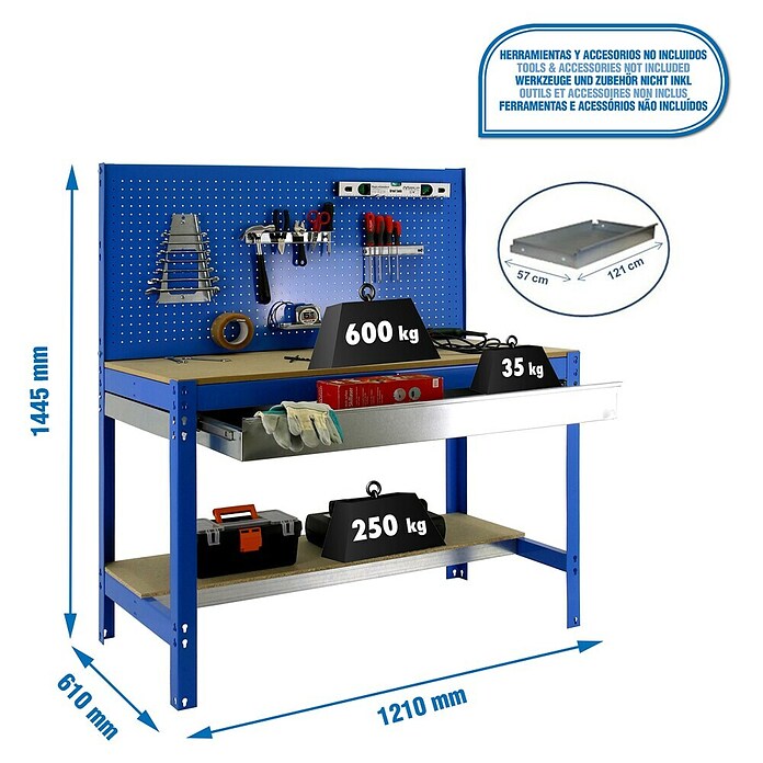 Simonrack Simonwork Banco de trabajo BT2 Box (L x An x Al: 61 x 121 x 144,5 cm, Azul)