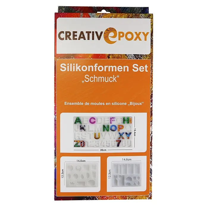 CreativEpoxy Gießform Silikonformen-Set - Schmuck, Silikon - Silikonformen-Set für Epoxidharz-Schmuck mit Buchstaben, Zahlen und verschiedenen Formen.
