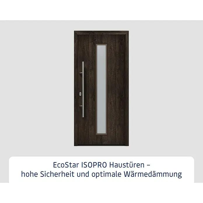 Hörmann EcoStar Haustür ISOPRO IP 020S - 110 x 210 cm, DIN Anschlag: Links, Night Oak - EcoStar ISOPRO Haustür in Dunkelbraun mit mattierter Glasscheibe und silbernem Stangengriff.