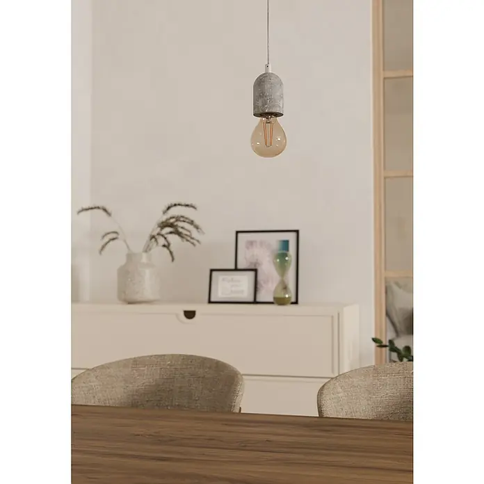 Eglo Pendelleuchte Silvares - Höhe: 110 cm, Anzahl Leuchtmittel: 1 Stk. - Elegante Pendelleuchte mit Betonfassung und warm getönter Edison-Glühbirne, die einen Hauch von modernem Industrie-Chic in den Raum bringt.
