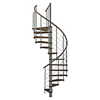 Minka Spindeltreppe Venezia (Durchmesser: 160 cm, Grau, Farbe Stufen: Buche Walnuss gebeizt, Geschosshöhe: 305,5 cm)