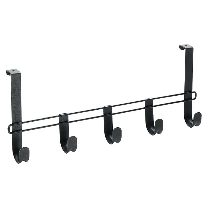 Metaltex Hakenleiste - Lavaschwarz, L x B x H: 38 x 6 x 15 cm, Anzahl Haken: 5 Stk., Metall - Schwarze Metall-Türgarderobe mit fünf Haken.
