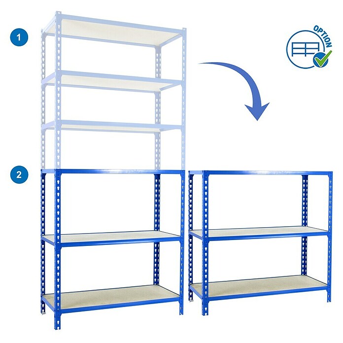 Simonrack Maderclick Estantería metálica Megaplus (Al x An x Pr: 250 x 120 x 50 cm, Capacidad de carga por balda: 200 kg, Número de baldas: 6 ud., Inserción, Azul/Madera) | BAUHAUS