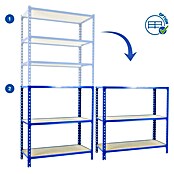 Simonrack Maderclick Estantería metálica Megaplus (Al x An x Pr: 250 x 120 x 50 cm, Capacidad de carga por balda: 200 kg, Número de baldas: 6 ud., Inserción, Azul/Madera) | BAUHAUS