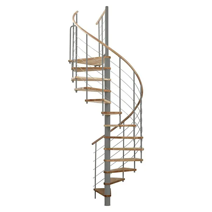 Minka Spindeltreppe Venezia - Durchmesser: 120 cm, Grau, Farbe Stufen: Buche Natur, Geschosshöhe: 305,5 cm - Elegante Wendeltreppe aus Holz und Metall. Perfekt für moderne Wohnräume und platzsparende Lösungen.
