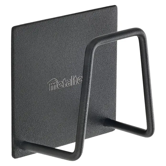 Metaltex Schwammkorb Inox - Schwarz, 3 x 5 x 5 cm, Edelstahl - Schwarzer, texturierter Wandhalter mit U-förmigem Bügel und 'metallite' Logo.