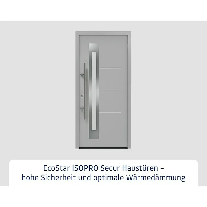 Hörmann EcoStar Haustür ISOPRO Secur IPS 780S - 110 x 210 cm, DIN Anschlag: Links, Weißaluminium - EcoStar ISOPRO Secur Haustür in Grau mit Edelstahl-Griff und Designelementen für hohe Sicherheit und Wärmedämmung.