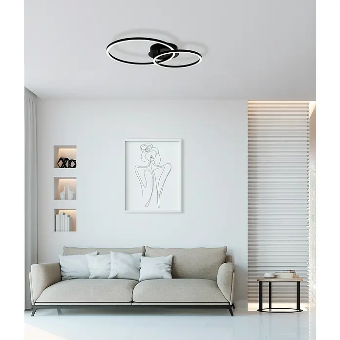 Eglo LED-Deckenleuchte Palmaves 2 - L x B x H: 45 x 30 x 12 cm, Warmweiß - Moderne Deckenleuchte mit zwei ineinander verschlungenen schwarzen Ringen, die ein helles, energiesparendes LED-Licht abgeben und jeden Raum aufwertet.