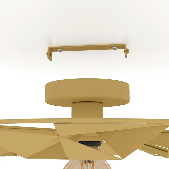 Eglo Deckenleuchte rund CASTANUELO - 40 W, Ø x H: 425 mm x 100 cm, Gold, E27 - Nahaufnahme einer goldenen Deckenleuchte mit geometrischem Schirm, inklusive Befestigungselement.