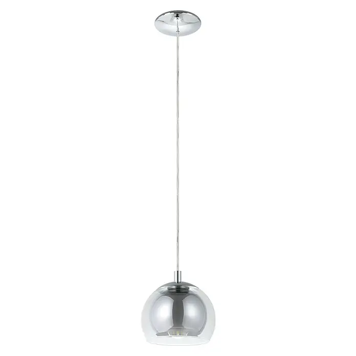 Eglo Lámpara colgante redonda Rocamar - Altura: 110 cm, Cromo, Claro, 40 W - Lámpara colgante cromada con pantalla de cristal transparente y bombilla LED visible.