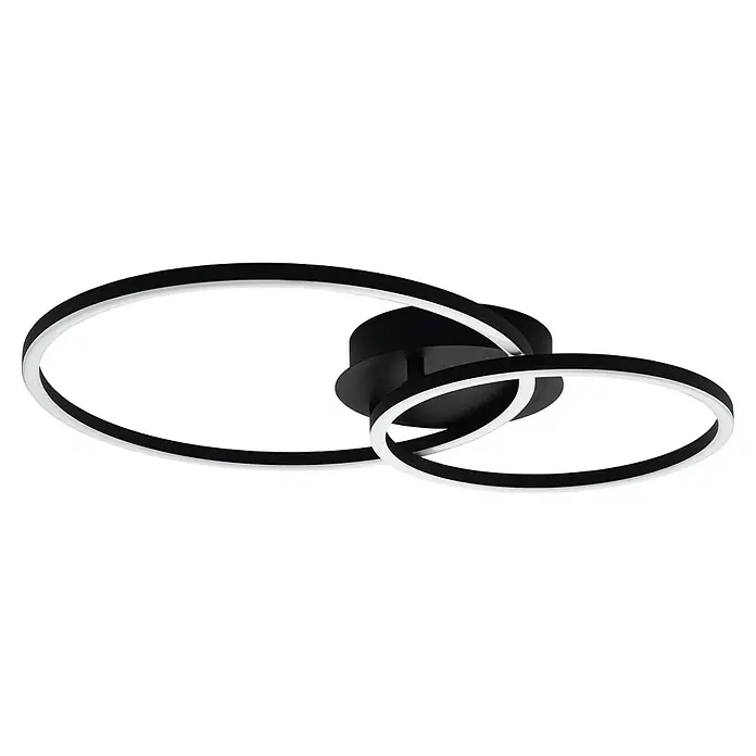 Eglo LED-Deckenleuchte Palmaves 2 - L x B x H: 45 x 30 x 12 cm, Warmweiß - Moderne Deckenleuchte mit zwei ineinander verschlungenen, schwarz-weißen Ringen, die ein stilvolles und helles Ambiente erzeugt.
