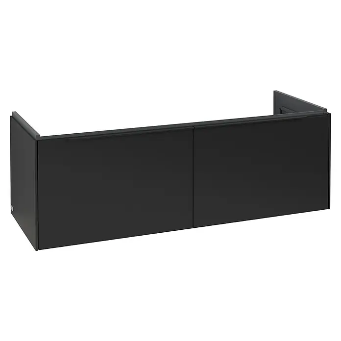 Villeroy & Boch Subway 3.0 Waschbeckenunterschrank - Volcano Black, Anzahl Schubladen: 2 Stk., Farbe Griff: Volcano Black, B x T x H: 127,2 x 47,8 x 42,9 cm, Mit Beleuchtung, Geeignet für Doppelwaschtisch - Mattschwarzer wandmontierter Waschtischunterschrank mit zwei Schubladen und Griffmulden.