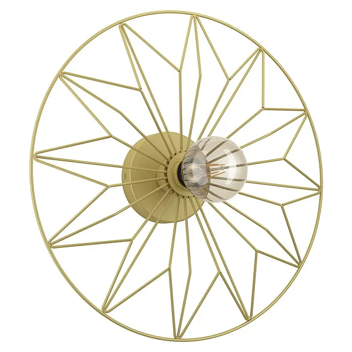 Eglo Wand- & Deckenleuchte CASTANUELO - 40 W, Gold, E27 - Eine Nahaufnahme einer dekorativen goldenen Wandleuchte mit geometrischem Design und einer Edison-Glühbirne.