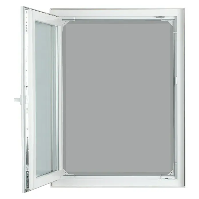 Easy Maxx Insektenschutzfenster - B x H: 115 x 135 cm, Montage Insektengitter: Klemmen, Farbe Rahmen: Weiß - Ein weißes Kippfenster mit einem eleganten Design, ideal für moderne Wohnräume. Es bietet sowohl Funktionalität als auch ästhetischen Reiz.
