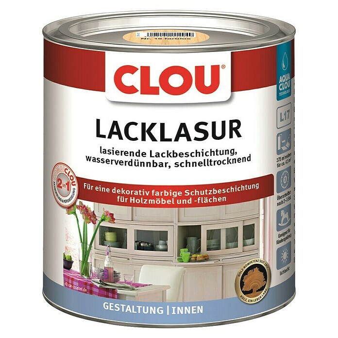 Clou Aqua Lacklasur Combi-Clou L17 (Farblos, 375 ml, Seidenmatt)