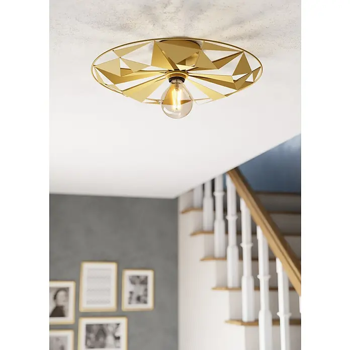 Eglo Deckenleuchte rund CASTANUELO - 40 W, Ø x H: 425 mm x 100 cm, Gold, E27 - Moderne goldene Deckenleuchte mit geometrischem Design und Edison-Glühbirne für stilvolle Beleuchtung im Raum.