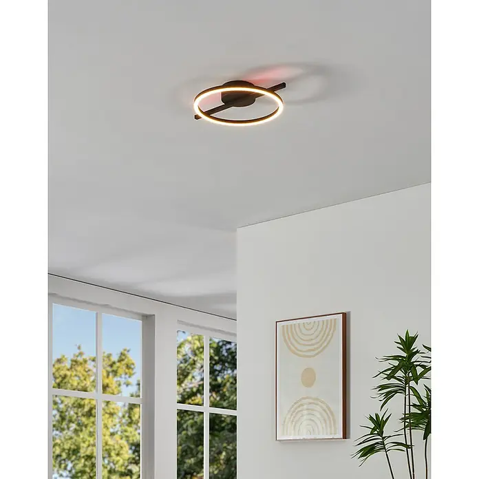 Eglo LED-Deckenleuchte Amandolo - 17 W, L x B x H: 40 x 30 x 6,5 cm, Schwarz, Neutralweiß - Moderne schwarze Deckenleuchte mit beleuchtetem LED-Ring, spendet warmes Licht im Raum.
