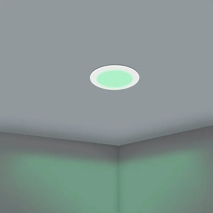 Eglo LED-Einbauleuchten-Set rund ABIUL - 3,2 W, Ø x H: 8,6 x 4 cm, Weiß, RGBW - Deckenleuchte mit grünem Licht.