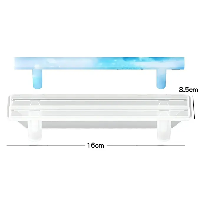 CreativEpoxy Gießform Silikonformen-Set - Servierduo, Silikon - Weiße, durchscheinende Silikonform (16cm lang, 3,5cm hoch) für T-förmige Griffe/Regale, plus blaues Harzbeispiel.