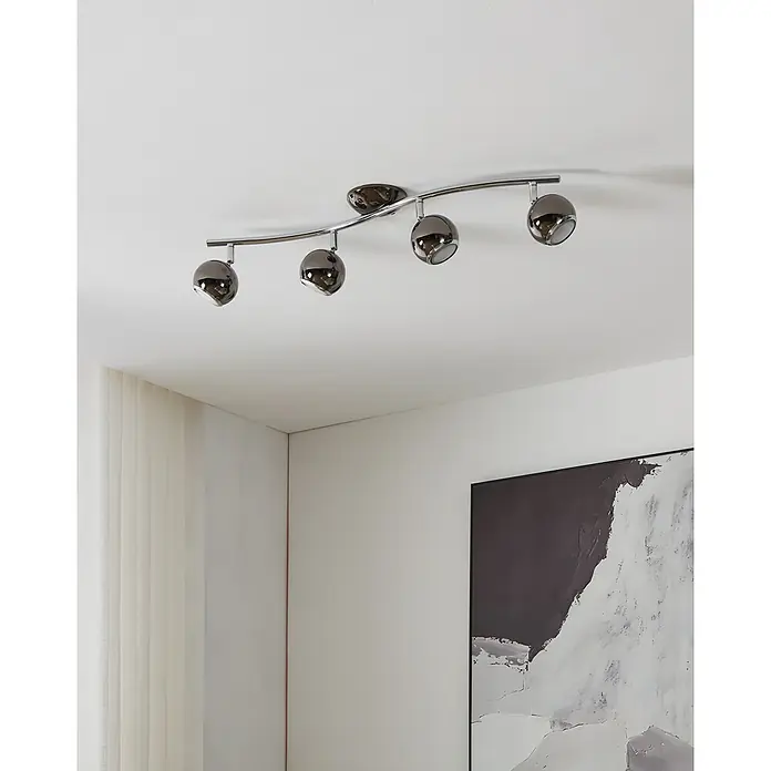 Eglo LED-Deckenstrahler BIMEDA - 12 W, Nickel-nero/Chrom, 4 Stk. - Moderne Deckenleuchte mit vier verstellbaren Strahlern in Chromoptik, ideal für eine flexible Beleuchtung im Wohnraum.