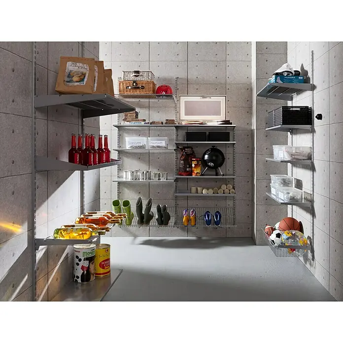 Element System Stahlfachboden - L x B: 80 x 30 cm, Traglast Einlegeboden: 30 kg, Weiß/Aluminium - Regalsystem mit viel Stauraum für diverse Gegenstände wie Flaschen, Schuhe, Bälle und Lebensmittel. Praktisch und übersichtlich.