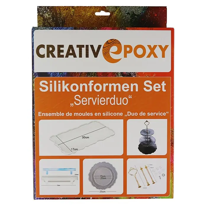 CreativEpoxy Gießform Silikonformen-Set - Servierduo, Silikon - CREATIVEPOXY Silikonformen Set „Servierduo“ für Etageren und Servierplatten, inkl. Metallbeschläge.