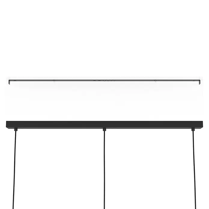 Eglo Venezuela Pendelleuchte - 120 W, L x B x H: 93,5 x 23,5 x 110 cm, Schwarz/Gold, E27, Anzahl Leuchtmittel: 3 Stk. - Detailaufnahme einer schwarzen, linearen Hängeleuchte mit minimalistischem Design und klaren Linien für moderne Innenräume.