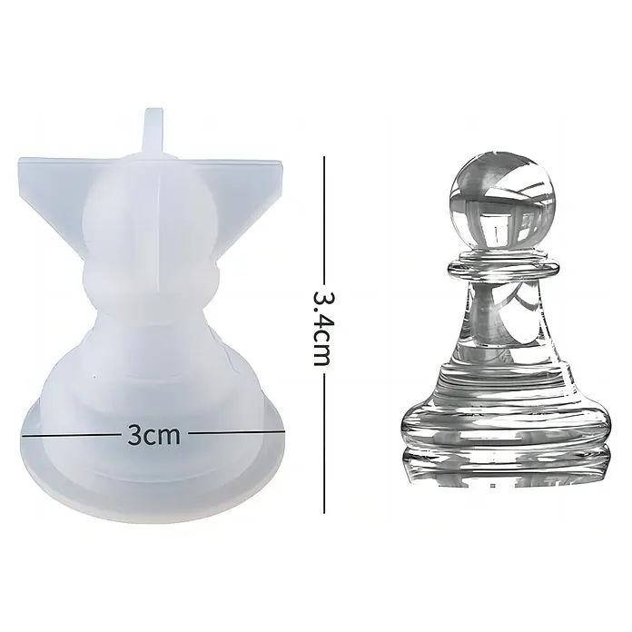 CreativEpoxy Gießform Silikonformen-Set - Schach, Silikon - Transparente Silikonform und klarer Harz-Schachbauer, 3cm breit, 3,4cm hoch.