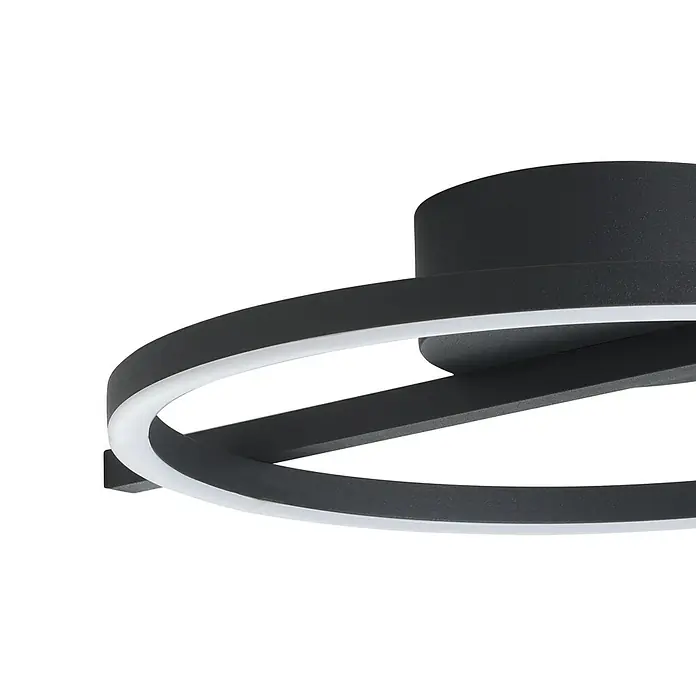 Eglo LED-Deckenleuchte Amandolo - 17 W, L x B x H: 40 x 30 x 6,5 cm, Schwarz, Neutralweiß - Moderne dunkelgraue runde LED-Deckenleuchte mit integriertem weißen Lichtband.
