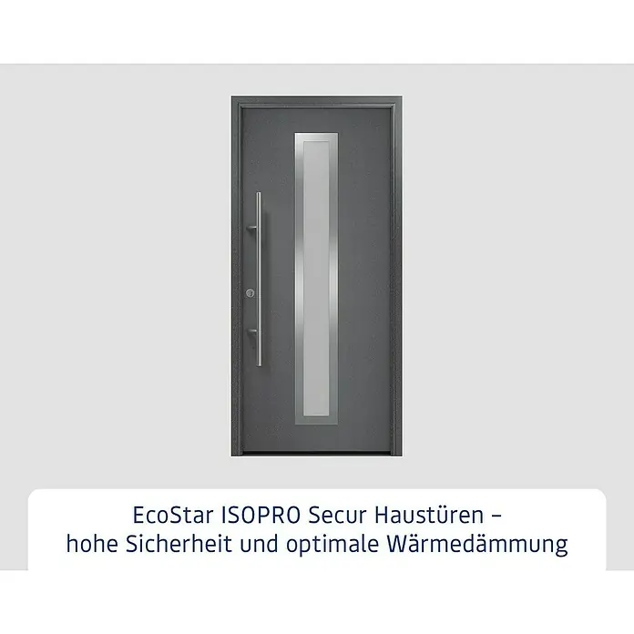Hörmann EcoStar Haustür ISOPRO Secur IPS 700S - 110 x 210 cm, DIN Anschlag: Links, CH 703 Anthrazit Metallic - Dunkelgraue EcoStar ISOPRO Secur Haustür mit vertikalem Silbereinsatz und Griff, bietet hohe Sicherheit und optimale Wärmedämmung.
