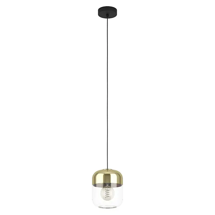 Eglo Maryvilla Pendelleuchte - 40 W, Schwarz/Brüniert, E27, Anzahl Leuchtmittel: 1 Stk. - Elegante Pendelleuchte mit goldfarbenem Akzent und klarem Glasschirm für eine stilvolle Beleuchtung.