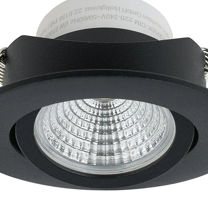 Eglo LED-Einbauleuchte SALICETO - Warmweiß, Durchmesser: 8,8 cm, Schwarz, 1 Stk. - Nahaufnahme eines schwarzen Einbaustrahlers mit LED-Leuchtmittel. Perfekt für stimmungsvolle Beleuchtung in jedem Raum.