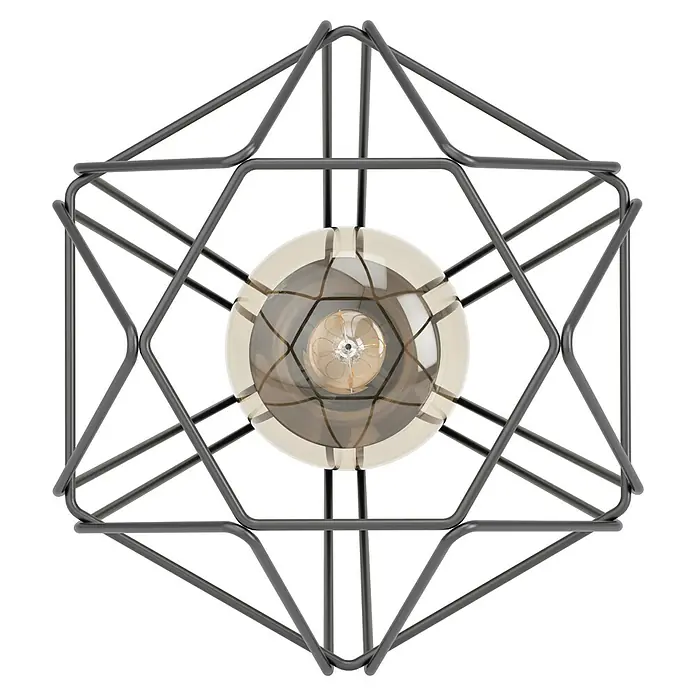 Eglo Tarbes Tischleuchte - 60 W, L x B x H: 26,5 x 26,5 x 17,5 cm, Schwarz, E27 - Eine Pendelleuchte mit einem geometrischen, offenen Design und einer warm leuchtenden Glühbirne, die ein gemütliches Ambiente schafft.