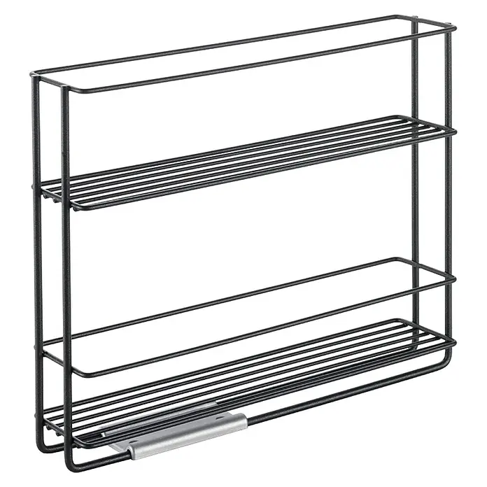 Metaltex Gewürzregal In&Out ausziehbar - L x B x H: 6 x 8 x 22 cm, Metall, Lavaschwarz - Schwarzes dreistöckiges Draht-Gewürzregal für die Küche, mit silbernem Akzent unten.