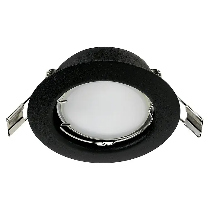 Eglo LED-Einbauleuchte PENETO - Warmweiß, Durchmesser: 7,8 cm, 1 Stk. - Nahaufnahme einer schwarzen runden Einbauleuchte mit einem weißen Diffusor.