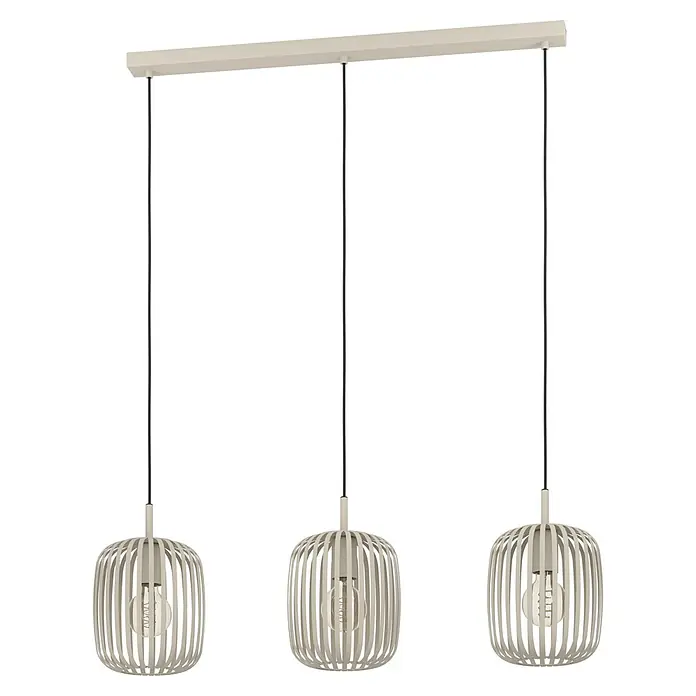 Eglo Romazzina Pendelleuchte - 120 W, Sand, E27, Anzahl Leuchtmittel: 3 Stk. - Elegante Pendelleuchte mit drei Schirmen im Holz-Look, die jedem Raum eine warme und stilvolle Note verleiht.