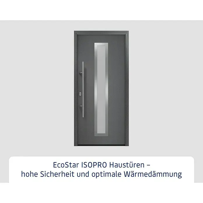 Hörmann EcoStar Haustür ISOPRO IP 700S - 110 x 210 cm, DIN Anschlag: Links, CH 703 Anthrazit Metallic - Dunkelgraue EcoStar ISOPRO Haustür mit vertikalem Glasfeld und Edelstahlgriff, bietet hohe Sicherheit und optimale Wärmedämmung.
