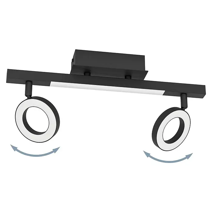 Eglo Cardillio 2 LED-Deckenstrahler - 9,7 W, L x B x H: 38,5 x 8,5 x 17,5 cm, Schwarz, Warmweiß, 3 Stk. - Moderne Deckenleuchte mit zwei runden LED-Strahlern an einer schwarzen Stange für stilvolle Beleuchtung in jedem Raum.