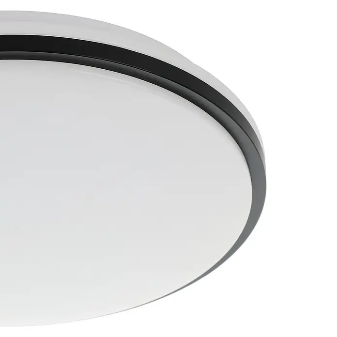 Eglo LED-Deckenleuchte rund - 18 W, Ø x H: 34 x 6,5 cm, Chrom, Neutralweiß - Moderne, runde Deckenleuchte mit weißem Diffusor und dunklem Akzentband.