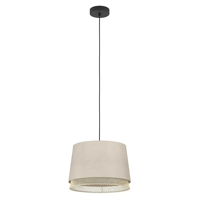 Eglo Tabley Pendelleuchte rund - 40 W, Ø x H: 38 x 110 cm, Schwarz, E27 - Moderne Pendelleuchte mit einem beigen Lampenschirm und dekorativen Details, die jedem Raum einen Hauch von Eleganz verleiht.