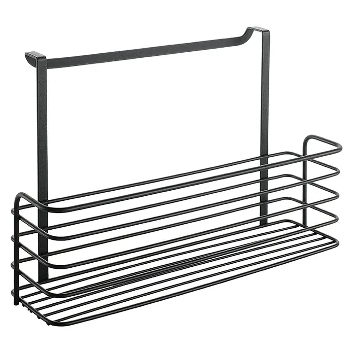 Metaltex Einhängekorb Galileo - L x B x H: 34 x 12 x 22 cm, Lavaschwarz - Schwarzes Metall-Hängeregal mit Drahtgitterdesign.